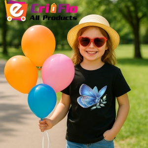 Tricou Fluture albastru pastel pe frunza fundal simplu Copii | Dama | Barbat, negru - Img 7