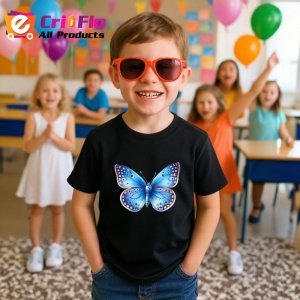 Tricou Fluture albastru pastelat cu buline simetrice Copii | Dama | Barbat, negru - Img 8