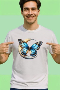 Tricou Fluture albastru pe luna stil mistic si feminin Copii | Dama | Barbat Barbat - Img 2