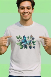 Tricou Fluture albastru pe mure compozitie botanica decorativa Copii | Dama | Barbat Barbat - Img 2