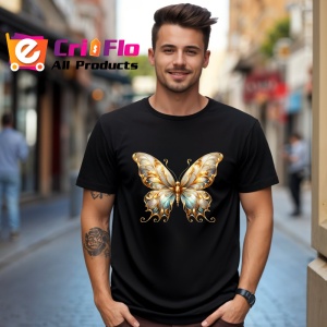 Tricou Fluture auriu cu turcoaz in stil baroc luxuriant Copii | Dama | Barbat, negru - Img 5