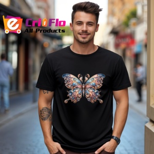 Tricou Fluture bej cu albastru model regal in degrade Copii | Dama | Barbat, negru - Img 6