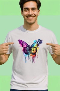 Tricou Fluture colorat in stil pop art fundal alb Copii | Dama | Barbat - Img 2