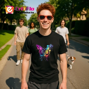 Tricou Fluture colorat in stil pop art fundal alb Copii | Dama | Barbat, culoare negru - Img 4