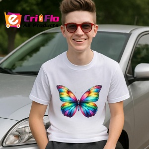 Tricou Fluture curcubeu viu colorat stil artistic vibrant Copii | Dama | Barbat Barbat - Img 8