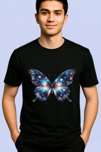 Tricou Fluture galaxie cu efect cosmic in nuante de albastru Copii | Dama | Barbat Barbat - Img 4