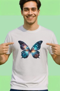 Tricou Fluture galaxie in tonuri albastre design cosmic Copii | Dama | Barbat Barbat - Img 2