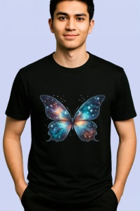 Tricou Fluture galaxie in tonuri albastre design cosmic Copii | Dama | Barbat Barbat - Img 4