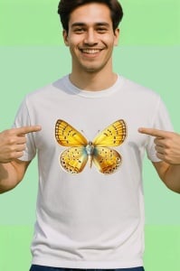 Tricou Fluture galben cald cu albastru pastel design simetric Copii | Dama | Barbat Barbat - Img 2