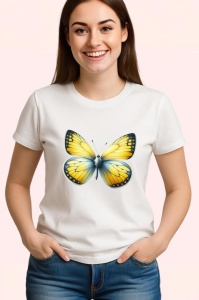 Tricou Fluture galben cu margini albe si detalii fine Copii | Dama | Barbat Barbat - Img 3