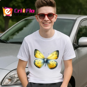 Tricou Fluture galben cu margini albe si detalii fine Copii | Dama | Barbat Barbat - Img 8