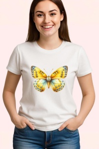 Tricou Fluture galben deschis cu accente albastre pastel Copii | Dama | Barbat Barbat - Img 3