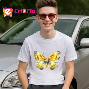 Tricou Fluture galben deschis cu accente albastre pastel Copii | Dama | Barbat Barbat - Img 8