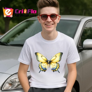 Tricou Fluture galben deschis cu margini albastre stil vintage Copii | Dama | Barbat Barbat - Img 9