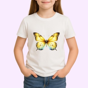 Tricou Fluture galben si alb cu margini negre stil simplu elegant Copii | Dama | Barbat Barbat