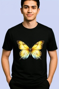 Tricou Fluture galben si alb cu margini negre stil simplu elegant Copii | Dama | Barbat Barbat - Img 4