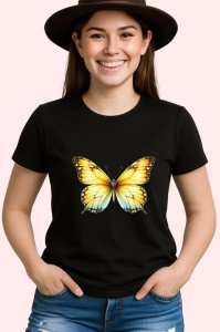 Tricou Fluture galben si alb cu margini negre stil simplu elegant Copii | Dama | Barbat Barbat - Img 6