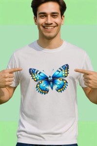 Tricou Fluture galben si albastru intens cu buline simetrice Copii | Dama | Barbat Barbat - Img 2