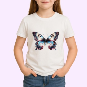 Tricou Fluture pastel cu rosu si albastru compozitie simetrica Copii | Dama | Barbat Barbat - Img 4