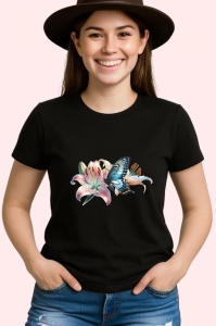 Tricou Fluture pe crin roz compozitie romantica florala Copii | Dama | Barbat Barbat - Img 7