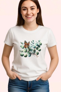 Tricou Fluture pe frunze de eucalipt stil natural minimalist Copii | Dama | Barbat Barbat - Img 3