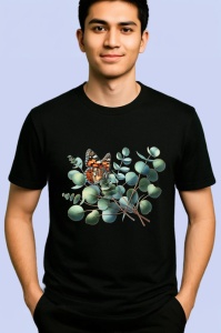 Tricou Fluture pe frunze de eucalipt stil natural minimalist Copii | Dama | Barbat Barbat - Img 5