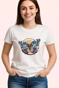 Tricou Fluture pe lemn decorat cu tonuri bej si turcoaz Copii | Dama | Barbat Barbat - Img 3