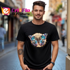 Tricou Fluture pe lemn decorat cu tonuri bej si turcoaz Copii | Dama | Barbat Barbat - Img 18