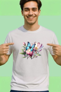 Tricou Fluture pe magnolie roz si alb grafica pastelata Copii | Dama | Barbat Barbat - Img 2