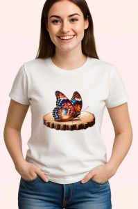 Tricou Fluture portocaliu pe buturuga design rustic artistic Copii | Dama | Barbat Barbat - Img 3