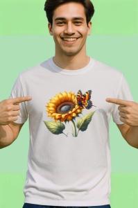 Tricou Fluture portocaliu pe floare de floarea soarelui desen rustic Copii | Dama | Barbat Barbat - Img 2