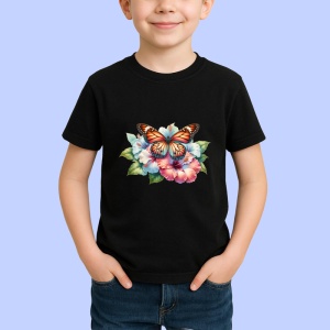 Tricou Fluture portocaliu pe hibiscus stil exotic feminin Copii | Dama | Barbat Barbat - Img 6