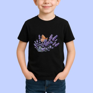 Tricou Fluture portocaliu pe lavanda grafica florala calma si eleganta Copii | Dama | Barbat Barbat - Img 6