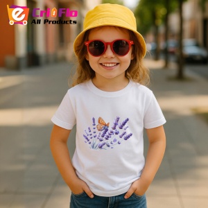 Tricou Fluture portocaliu pe lavanda grafica florala calma si eleganta Copii | Dama | Barbat Barbat - Img 15