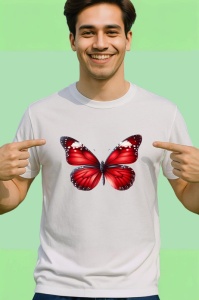 Tricou Fluture rosu cu detalii albe design elegant intens Copii | Dama | Barbat Barbat - Img 2