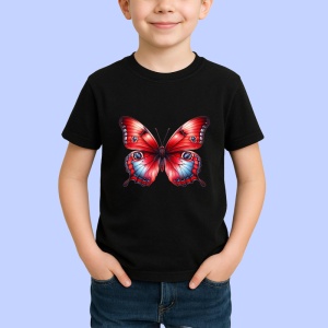 Tricou Fluture rosu cu negru si accente albastre stil regal Copii | Dama | Barbat Barbat - Img 5