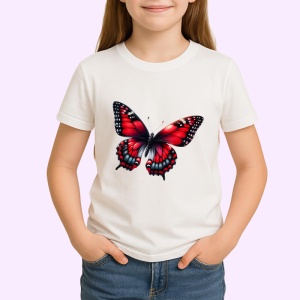 Tricou Fluture rosu cu negru si accente albe stil contrastat Copii | Dama | Barbat Barbat