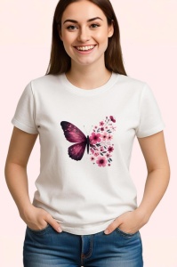 Tricou Fluture roz cu flori de primavara design elegant Copii | Dama | Barbat Barbat - Img 3