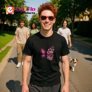 Tricou Fluture roz cu flori de primavara design elegant Copii | Dama | Barbat Barbat - Img 17
