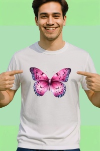 Tricou Fluture roz cu violet si model floral decorativ Copii | Dama | Barbat Barbat - Img 2