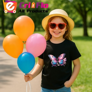 Tricou Fluture roz pastel cu albastru pe fundal floral Copii | Dama | Barbat Barbat - Img 19