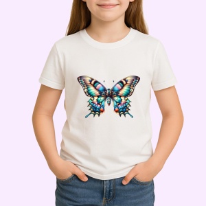 Tricou Fluture turcoaz intens cu margini intunecate artistic Copii | Dama | Barbat Barbat - Img 4
