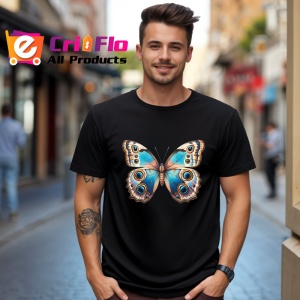 Tricou Fluture turcoaz si bej cu ochiuri decorative detalii unice Copii | Dama | Barbat Barbat - Img 17