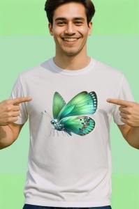 Tricou Fluture verde natural cu aripi catifelate design botanic Copii | Dama | Barbat Barbat - Img 2