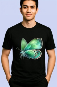 Tricou Fluture verde natural cu aripi catifelate design botanic Copii | Dama | Barbat Barbat - Img 5