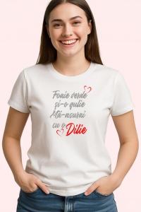 Tricou Foaie Verde Si O Lalele Ma-Nsurai Cu O Dillie, din bumbac 100% , tricou alb pentru Dama - Img 2