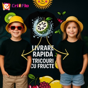 Tricou Fruct cherimoya in valuri delicate, Fructe, Copii | Dama, culoare negru - Img 6