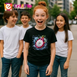 Tricou Fruct dragon si apa, Fructe, Copii | Dama, culoare negru - Img 5