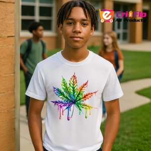 Tricou Frunza multicolora in stil graffiti fundal alb Copii | Dama | Barbat - Img 5
