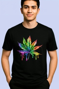 Tricou Frunza multicolora in stil graffiti fundal alb Copii | Dama | Barbat, culoare negru - Img 2